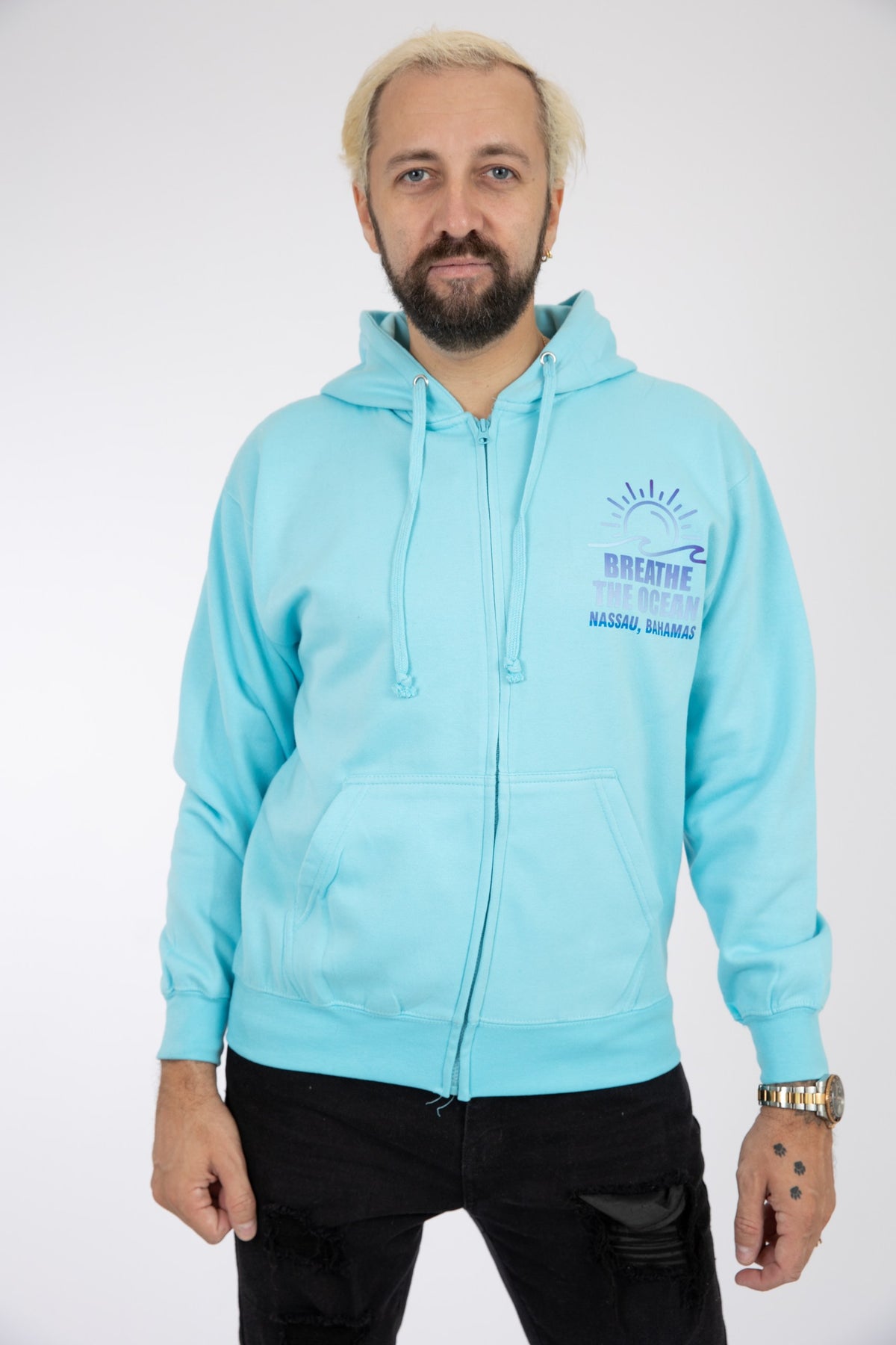 Adult Zipper Hoodie Sax Blue
