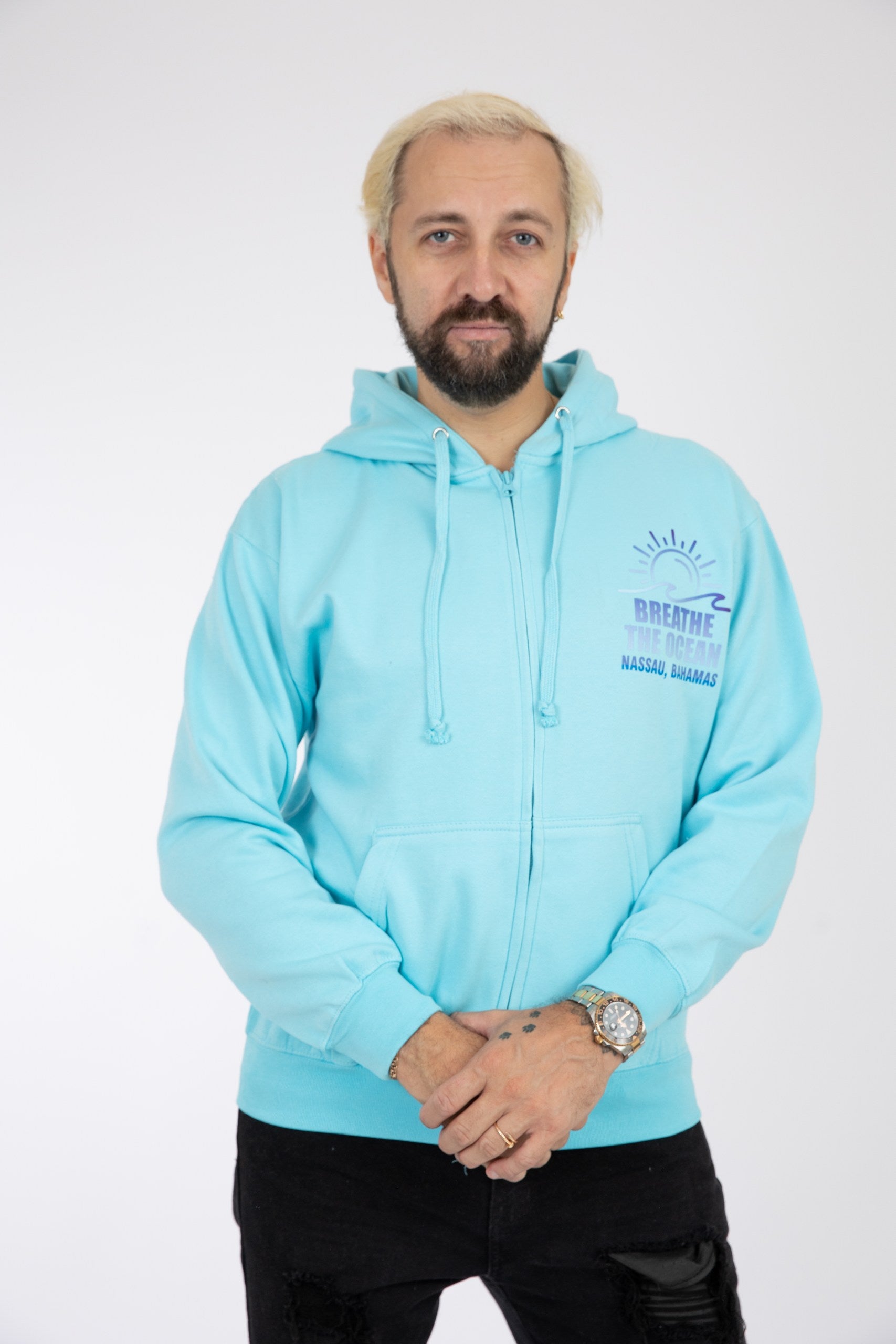 Adult Zipper Hoodie Sax Blue