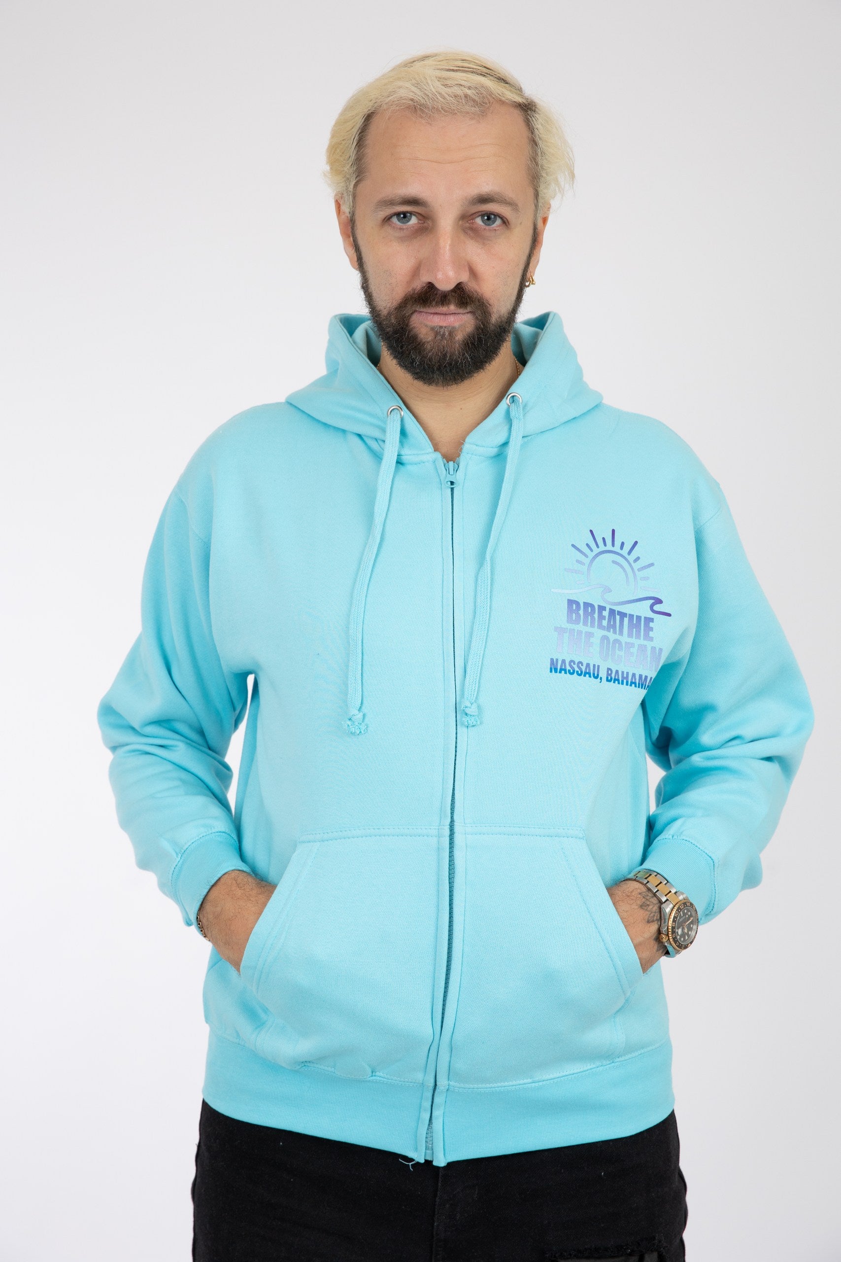 Adult Zipper Hoodie Sax Blue
