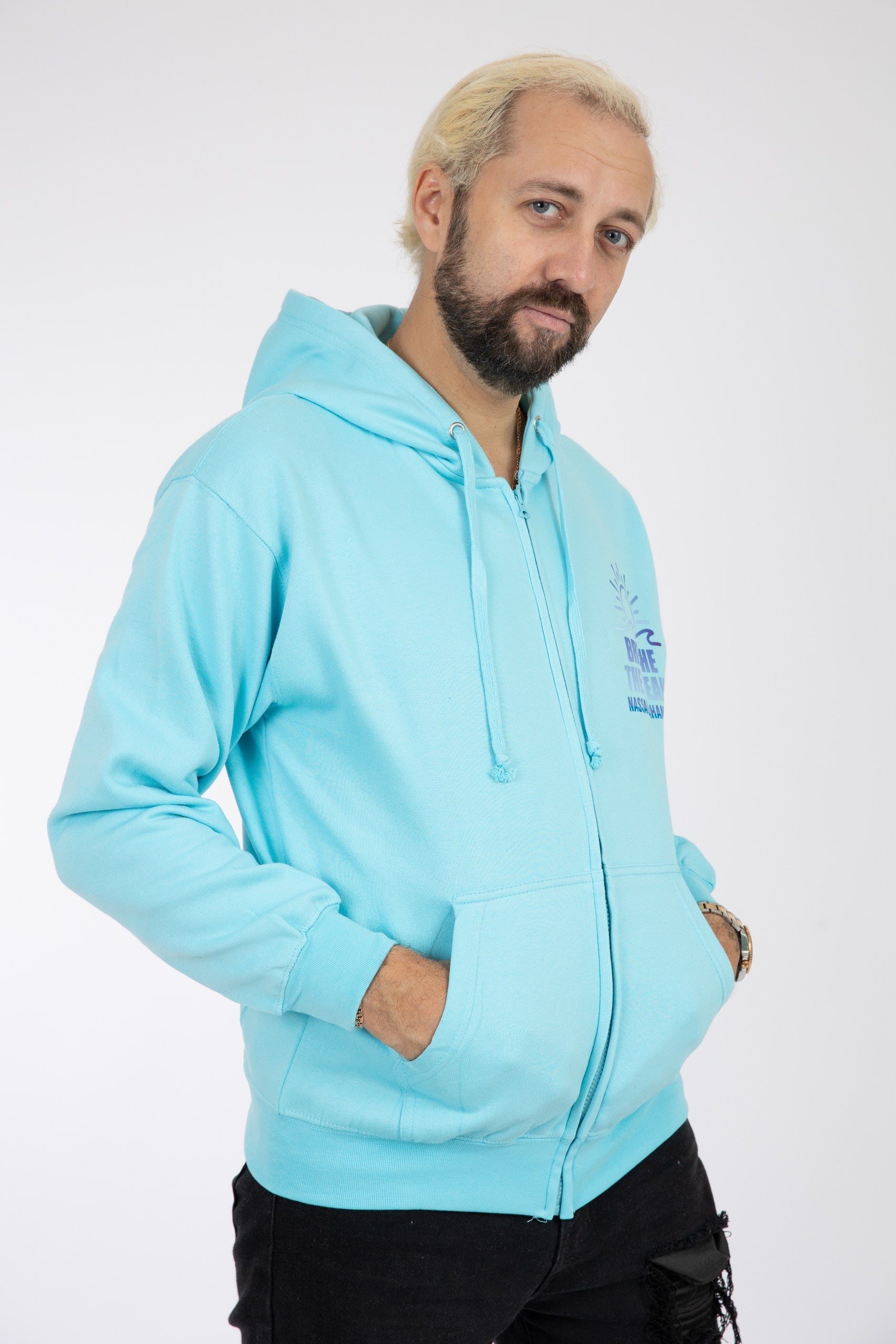Adult Zipper Hoodie Sax Blue