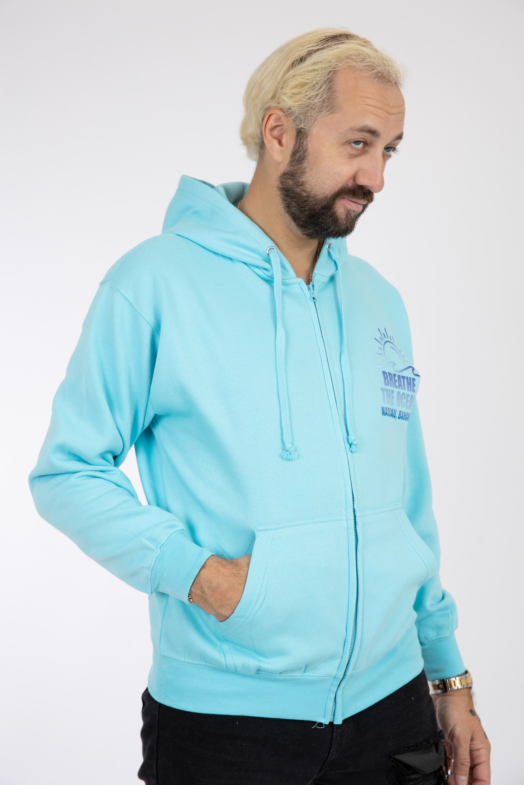Adult Zipper Hoodie Sax Blue