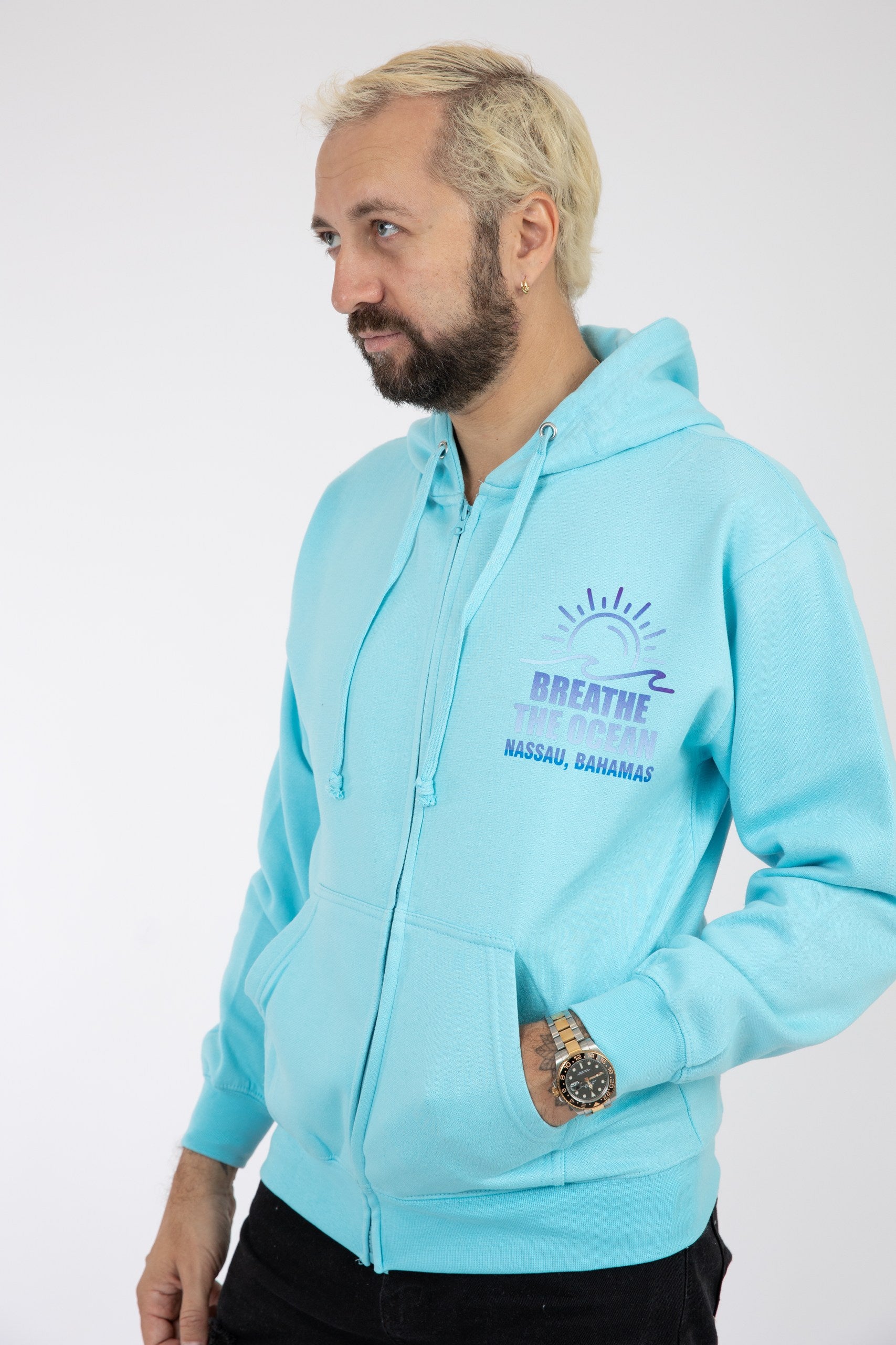 Adult Zipper Hoodie Sax Blue
