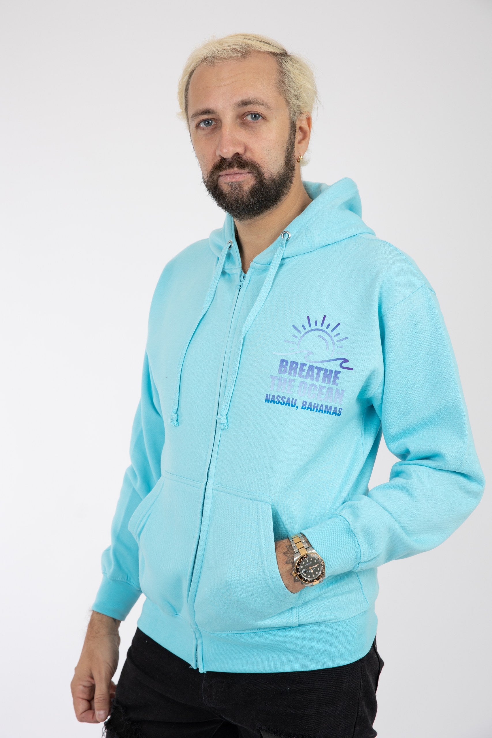Adult Zipper Hoodie Sax Blue