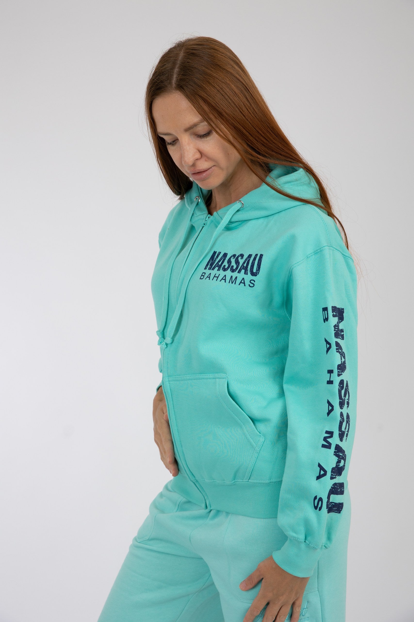 Adult Zipper Solid Hoodie Teal
