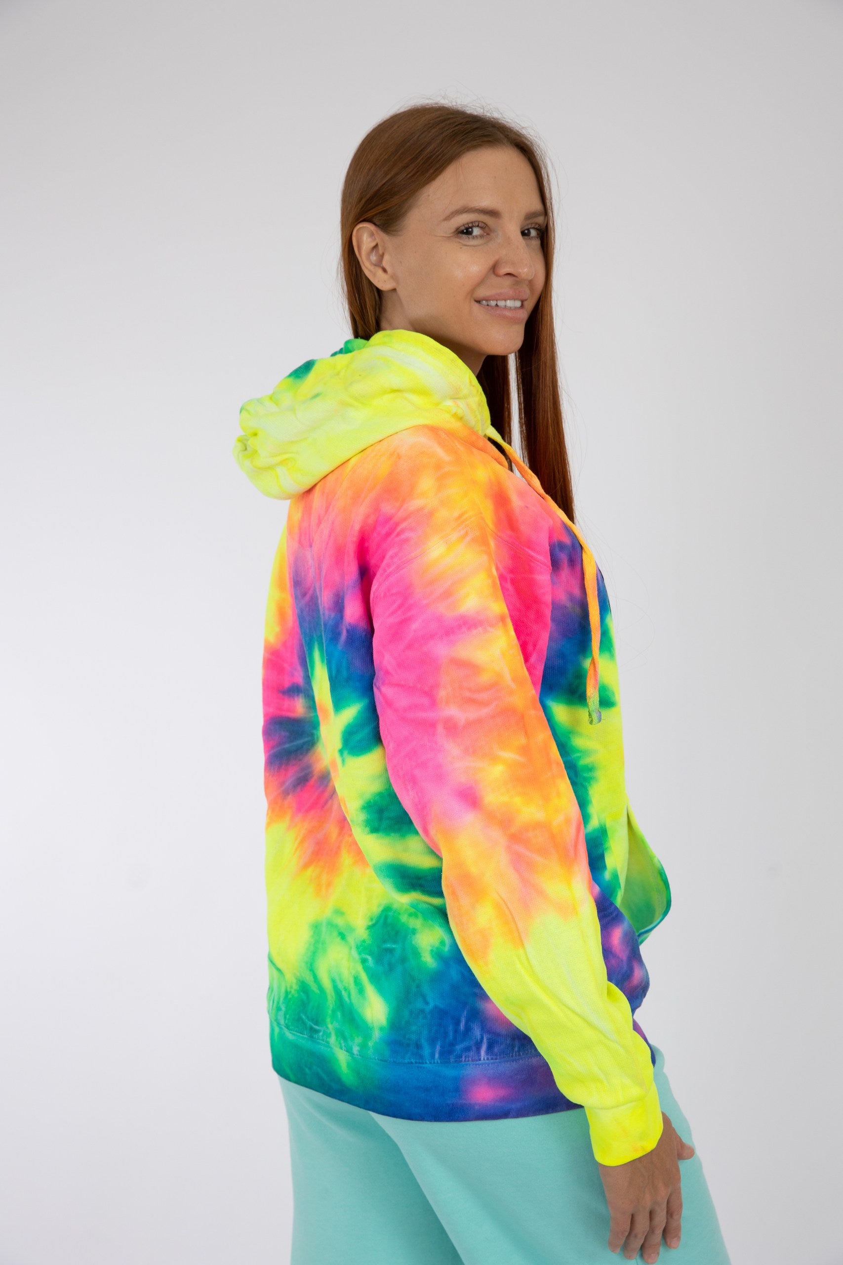 Adult Tie-Dye Hoodie Neon Rainbow