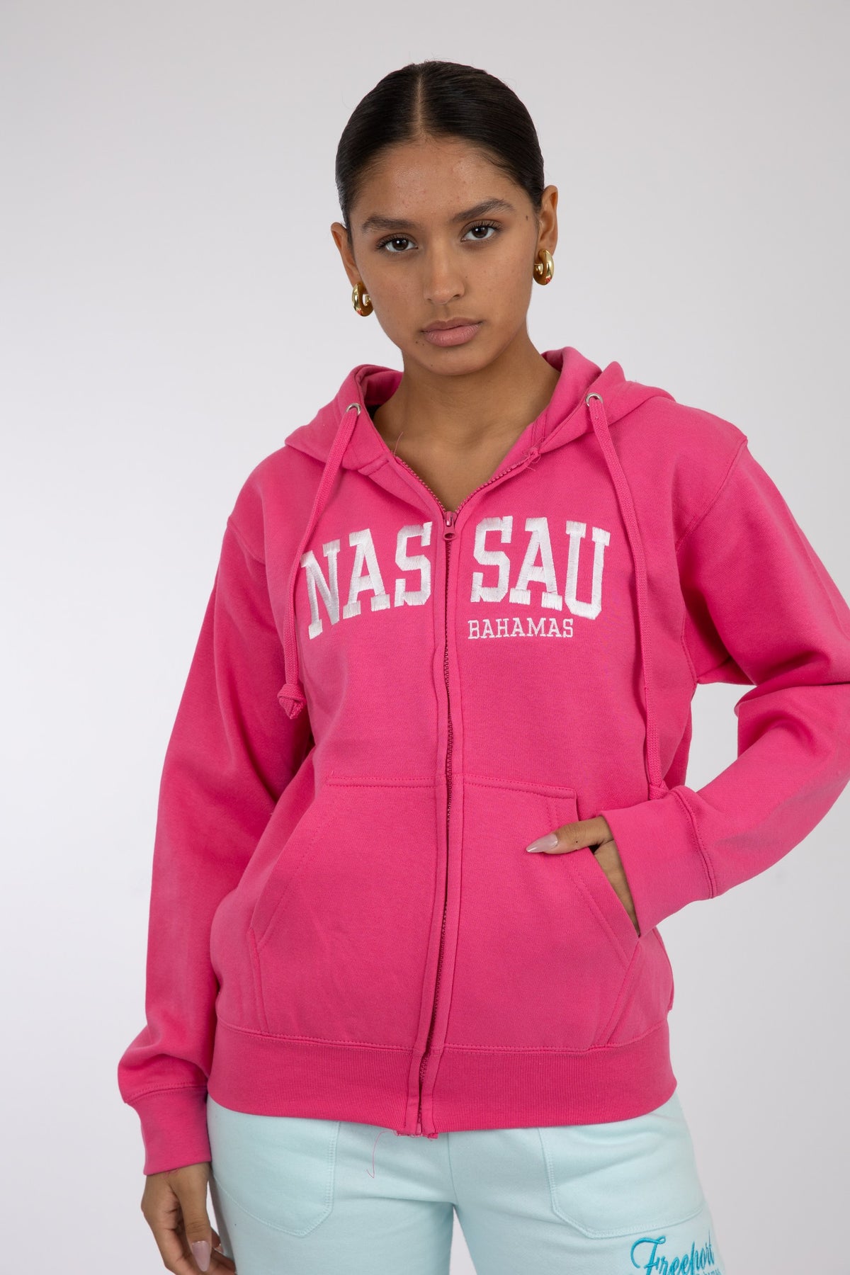 Adult Zipper Solid Hoodie Bright Magenta