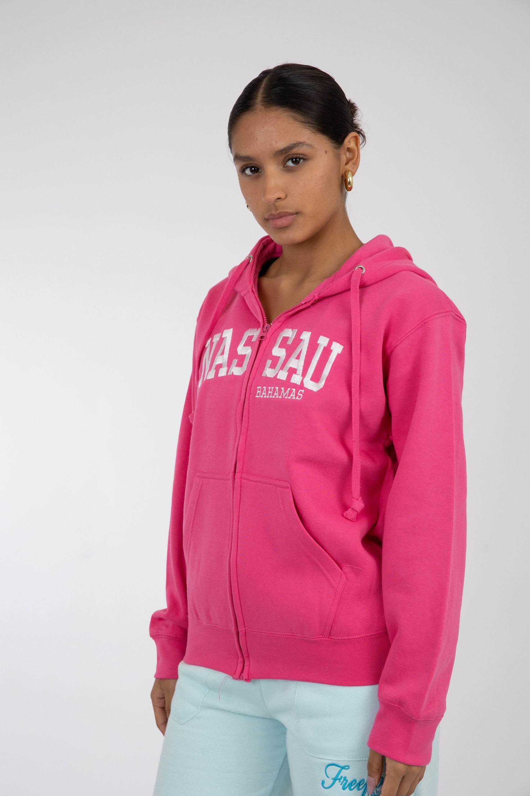 Adult Zipper Solid Hoodie Bright Magenta