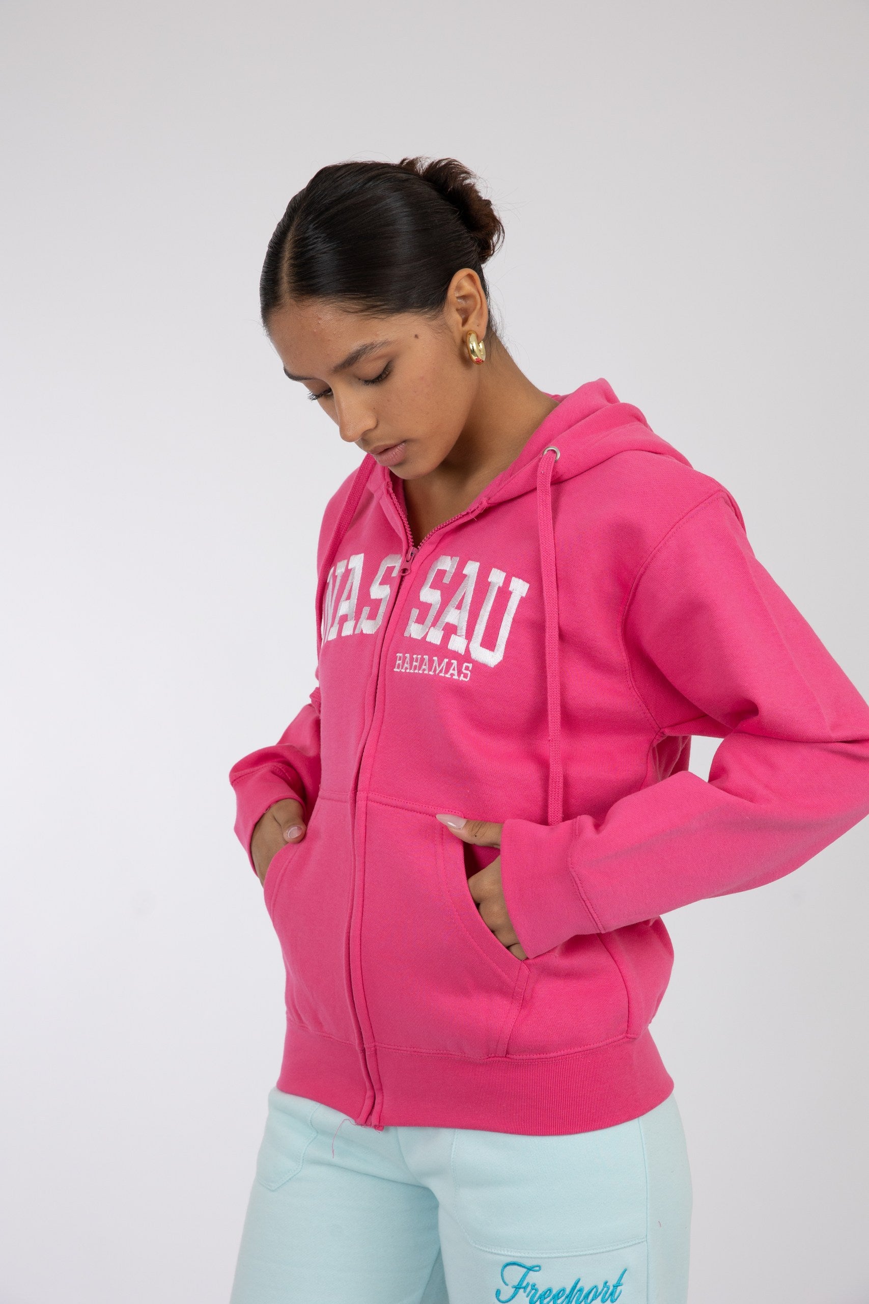 Adult Zipper Solid Hoodie Bright Magenta