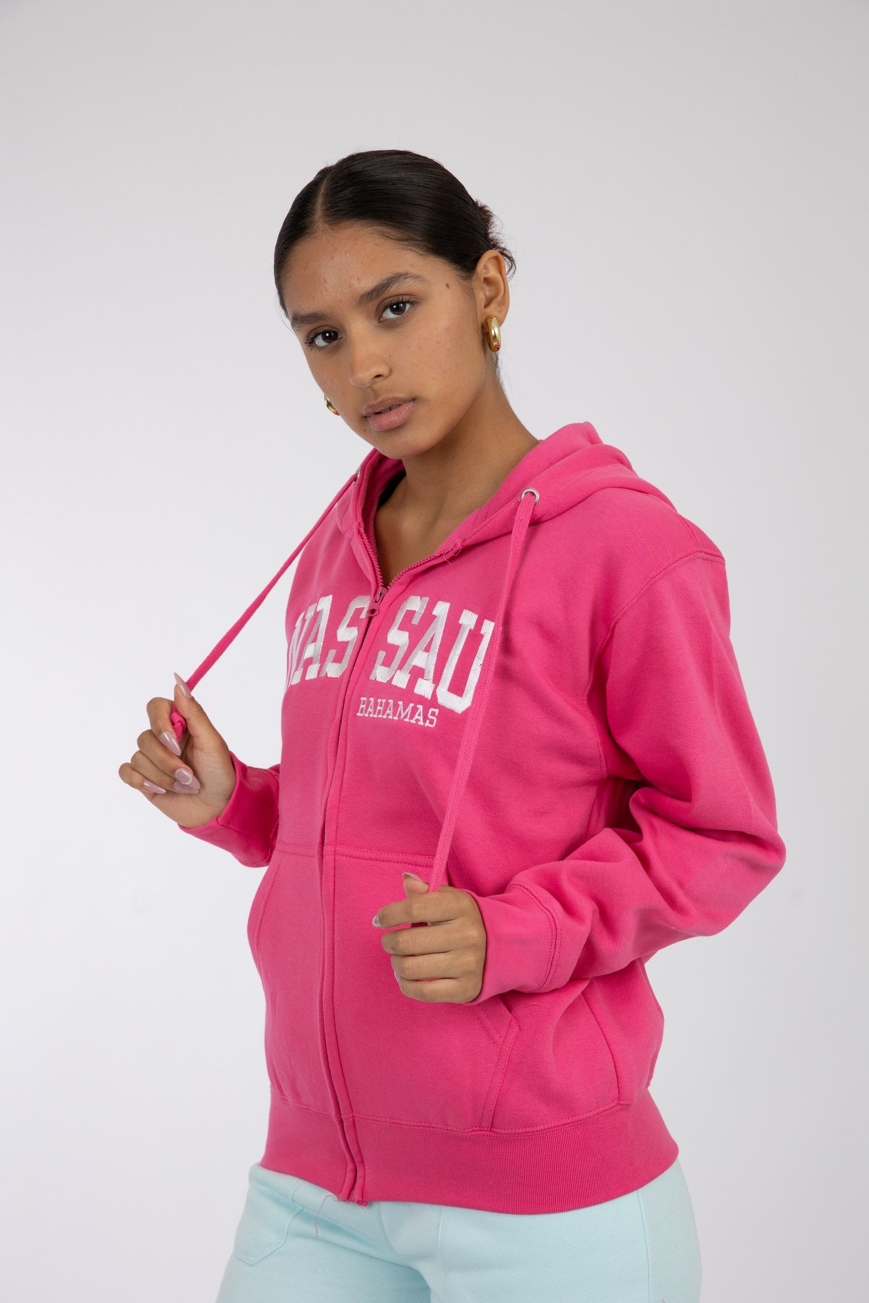 Adult Zipper Solid Hoodie Bright Magenta