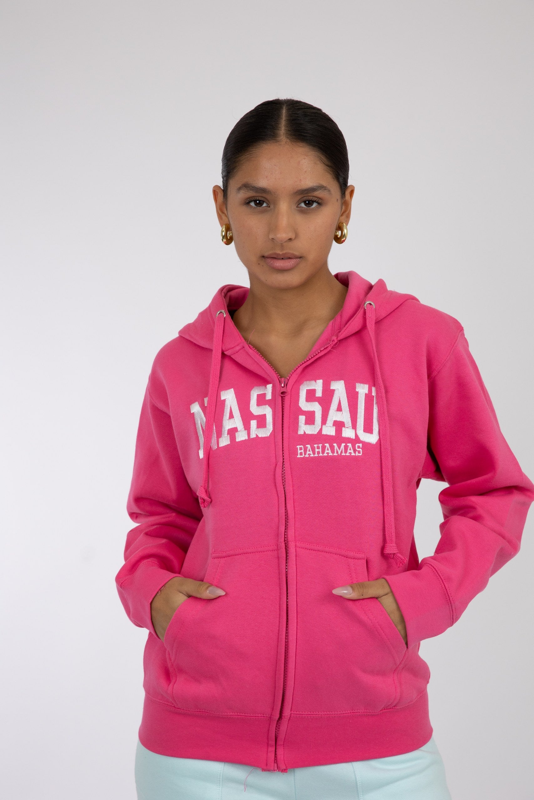 Adult Zipper Solid Hoodie Bright Magenta