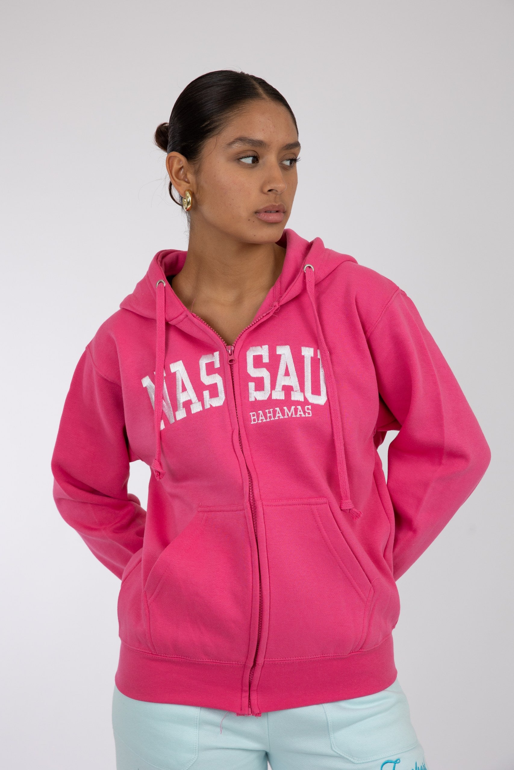 Adult Zipper Solid Hoodie Bright Magenta