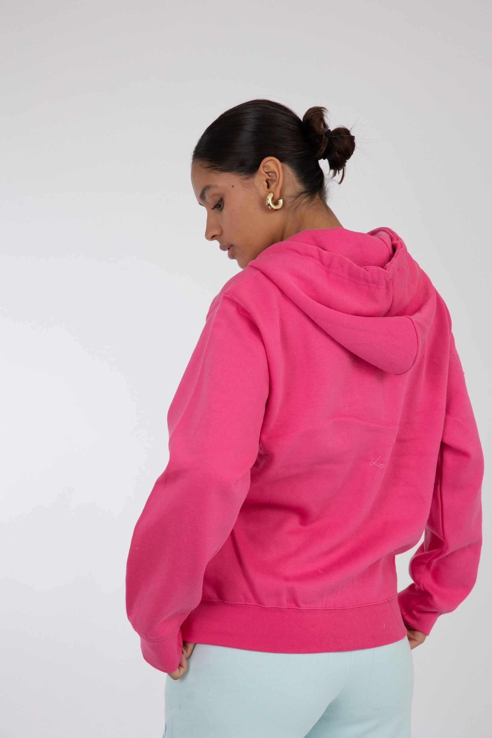 Adult Zipper Solid Hoodie Bright Magenta