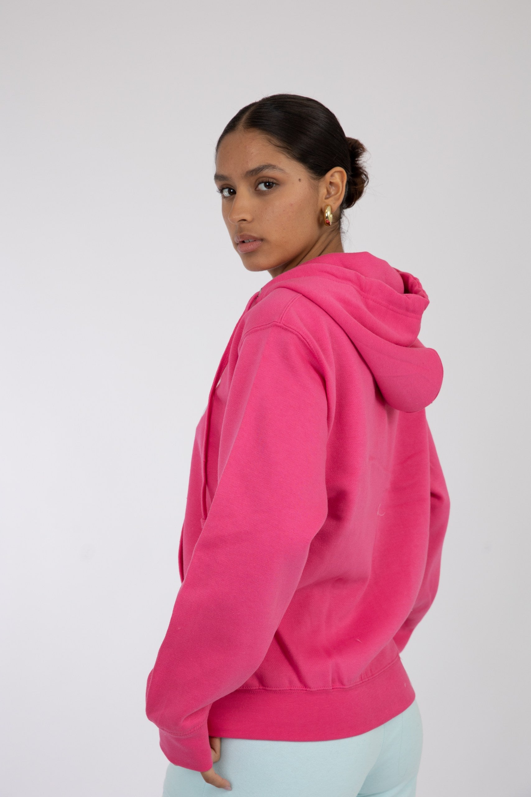Adult Zipper Solid Hoodie Bright Magenta