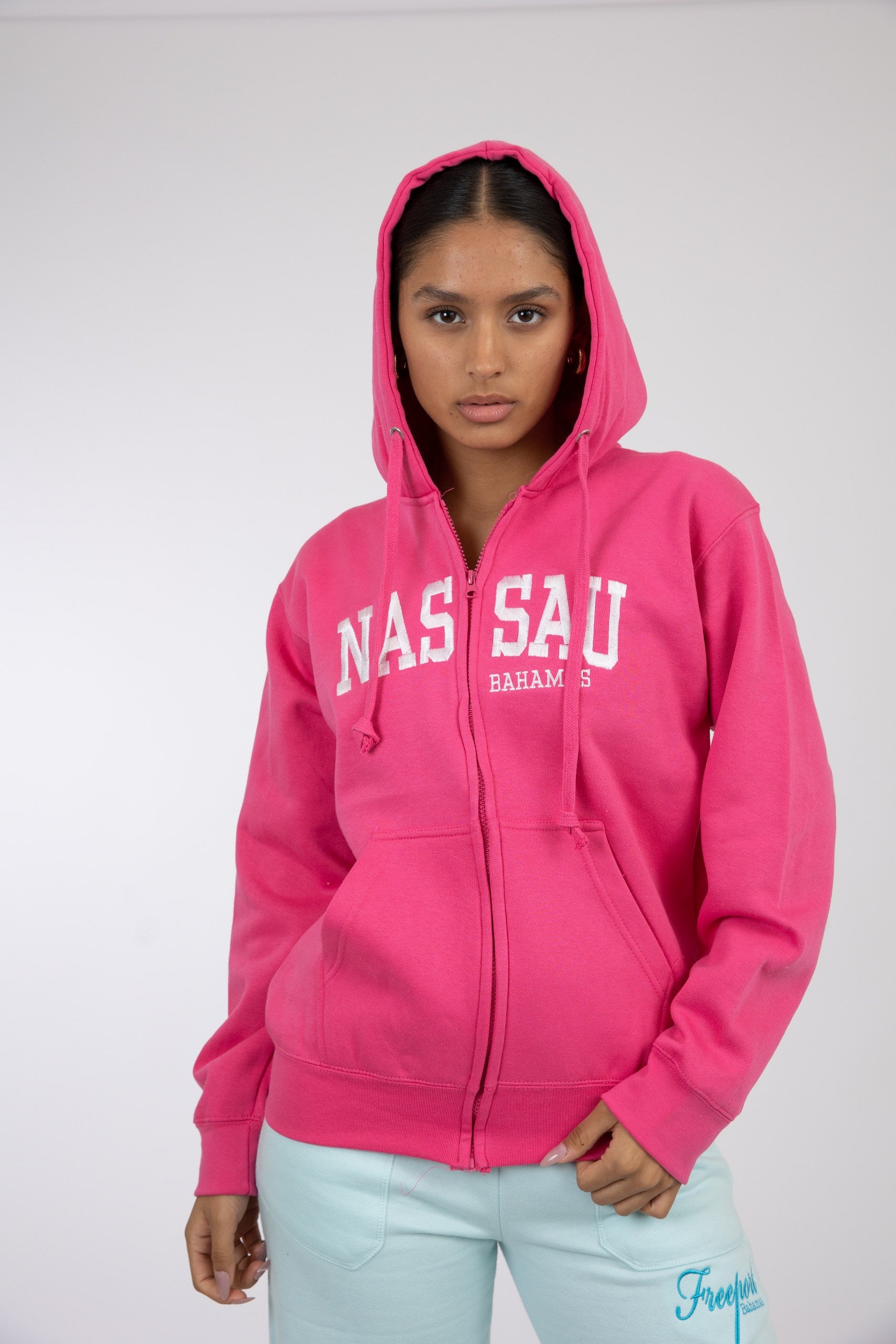 Adult Zipper Solid Hoodie Bright Magenta