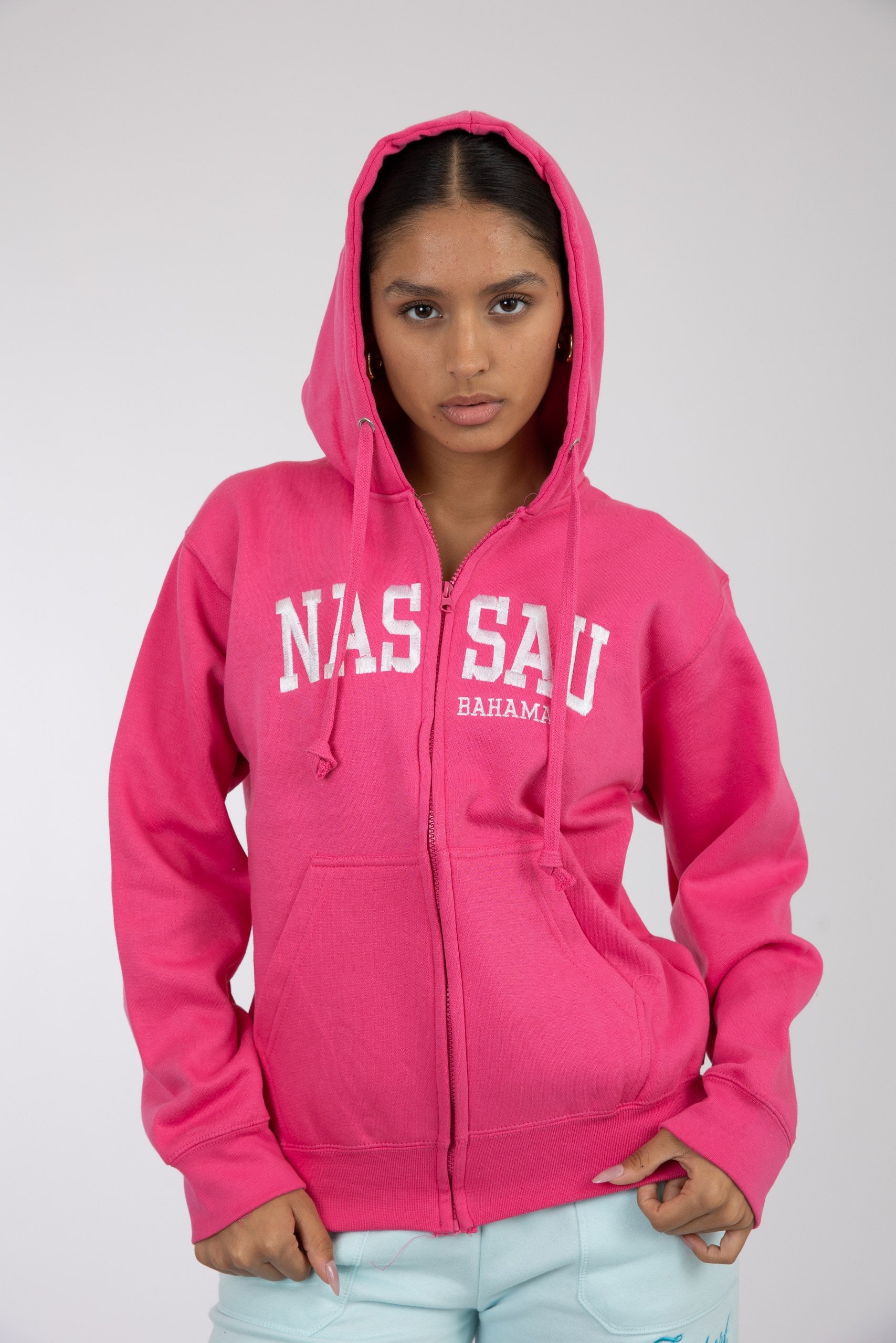 Adult Zipper Solid Hoodie Bright Magenta