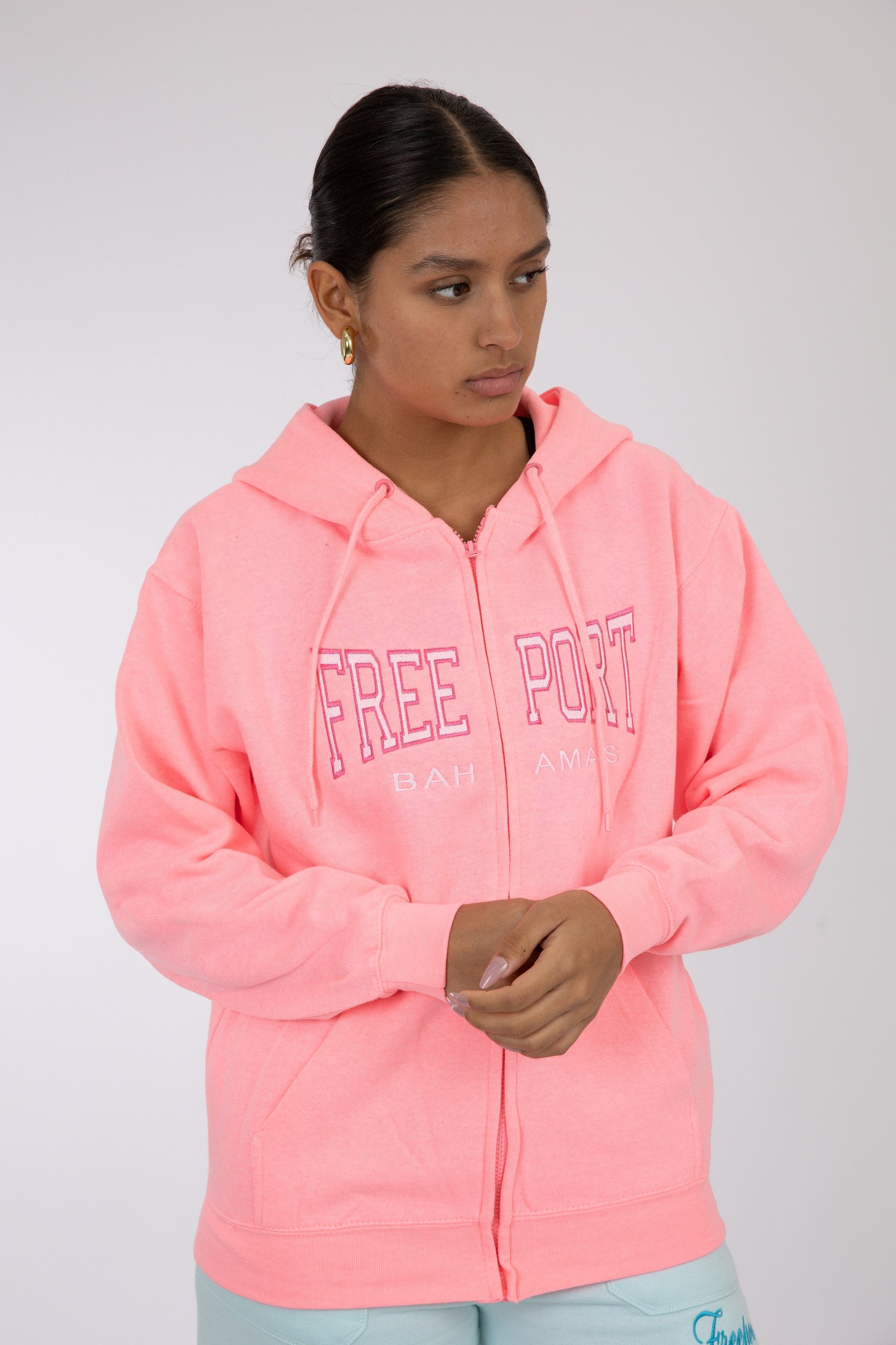 Adult Zipper Solid Hoodie Coral Pink