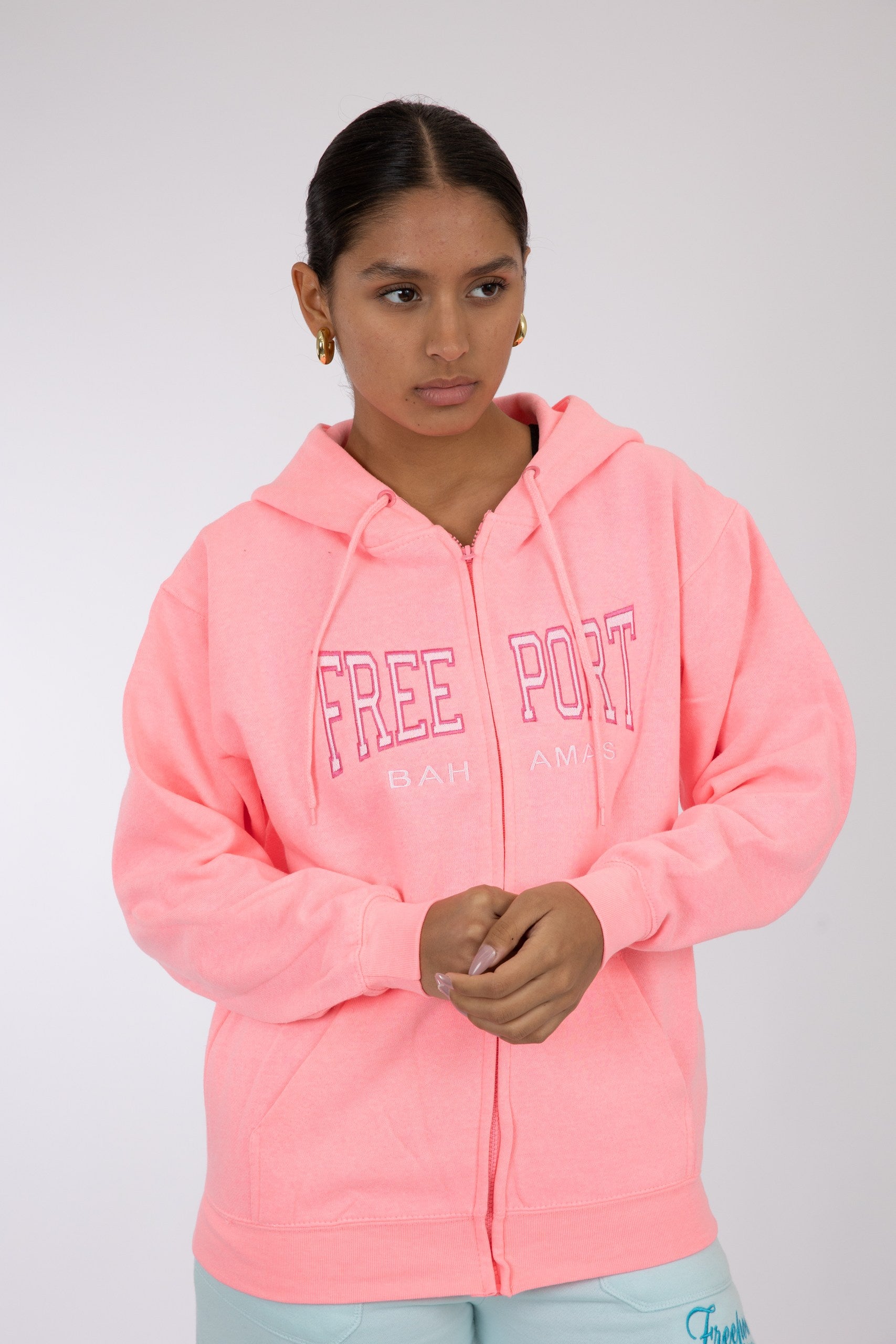 Adult Zipper Solid Hoodie Coral Pink