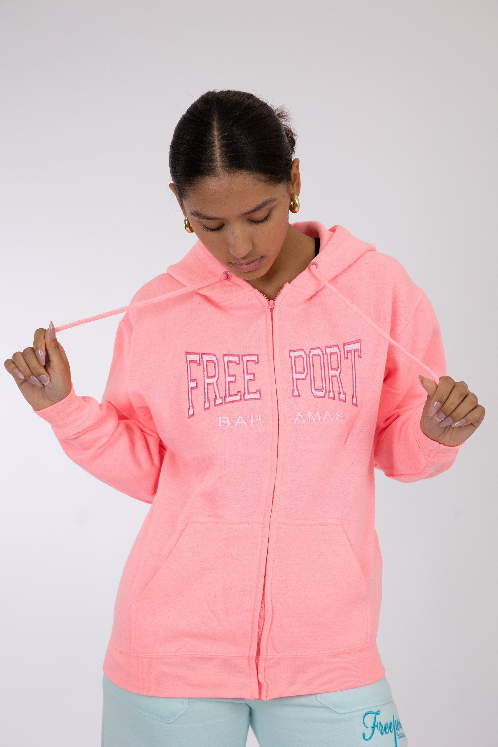 Adult Zipper Solid Hoodie Coral Pink