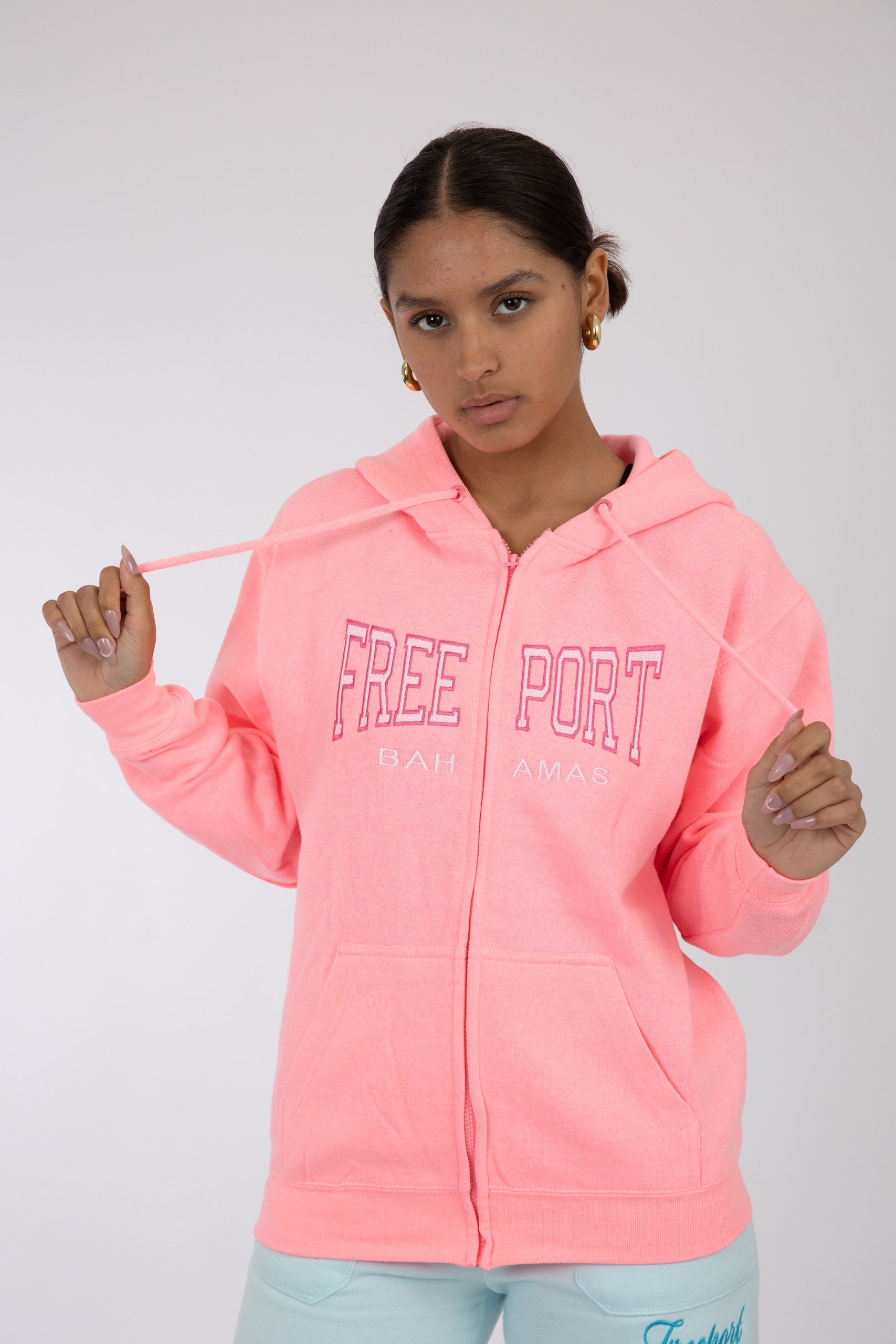 Adult Zipper Solid Hoodie Coral Pink