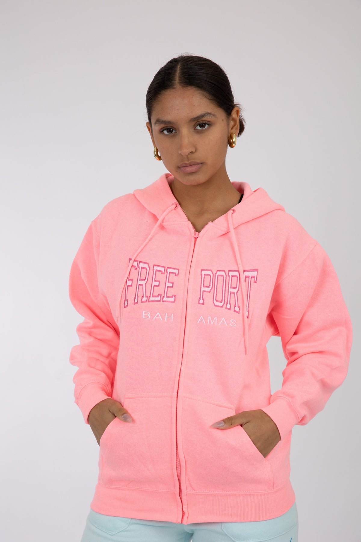 Adult Zipper Solid Hoodie Coral Pink
