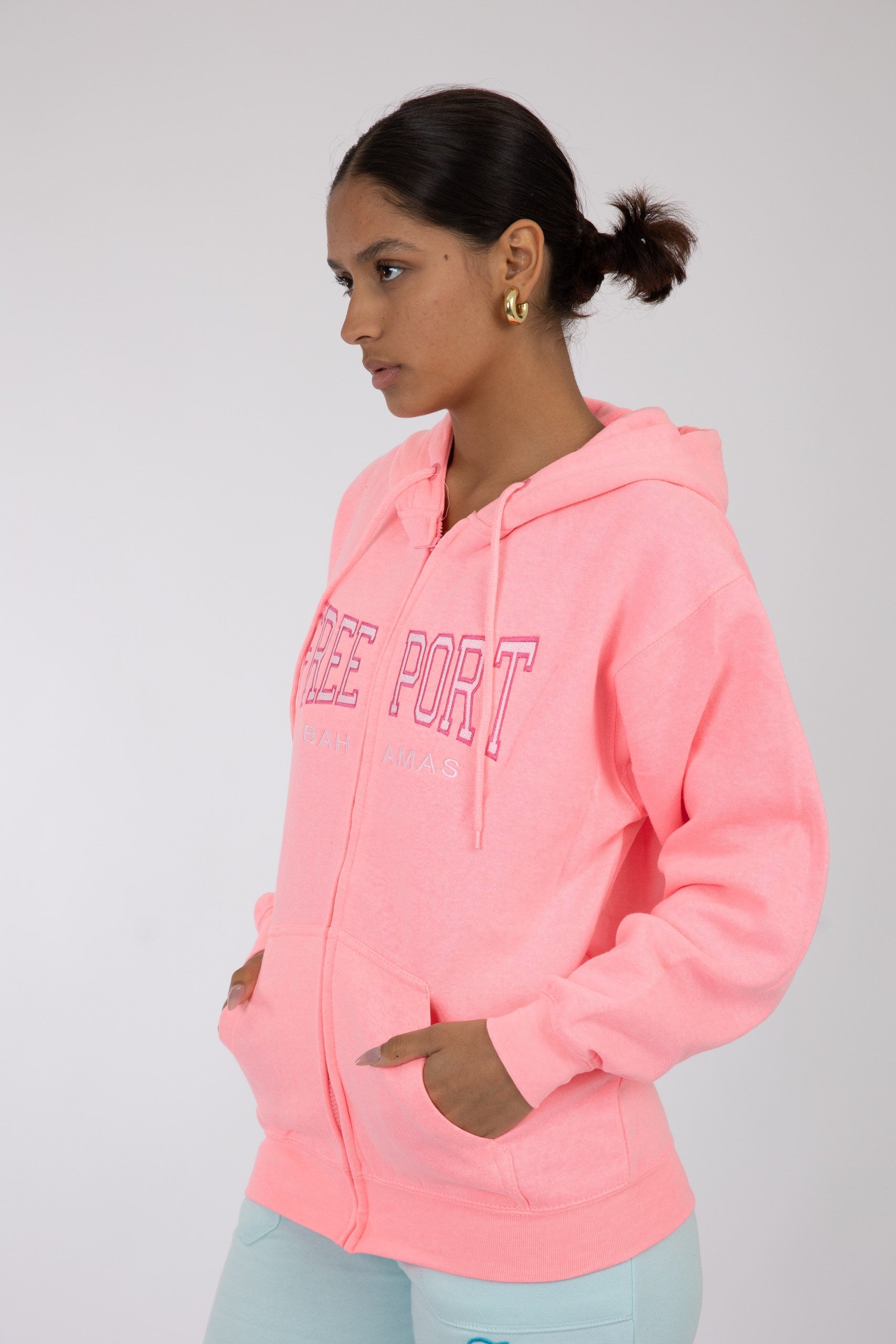 Adult Zipper Solid Hoodie Coral Pink